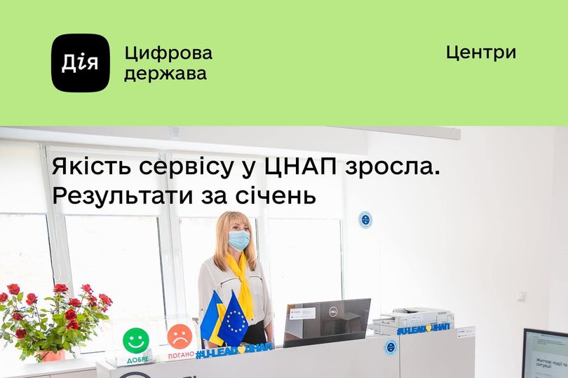 Якість держсервісу зросла: за січень 94% українців високо оцінили сервіс у ЦНАП, а 82% — готові рекомендувати його близьким